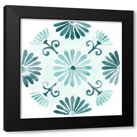 Aqua Medallions I Black Modern Wood Framed Art Print by Vess, June Erica