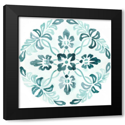 Aqua Medallions II Black Modern Wood Framed Art Print by Vess, June Erica