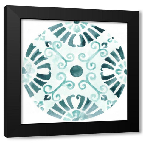 Aqua Medallions V Black Modern Wood Framed Art Print with Double Matting by Vess, June Erica