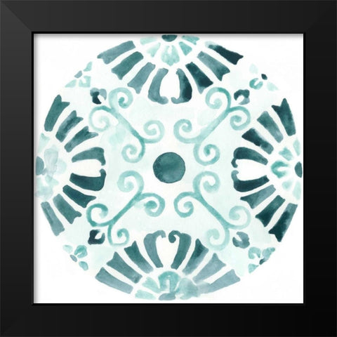 Aqua Medallions V Black Modern Wood Framed Art Print by Vess, June Erica