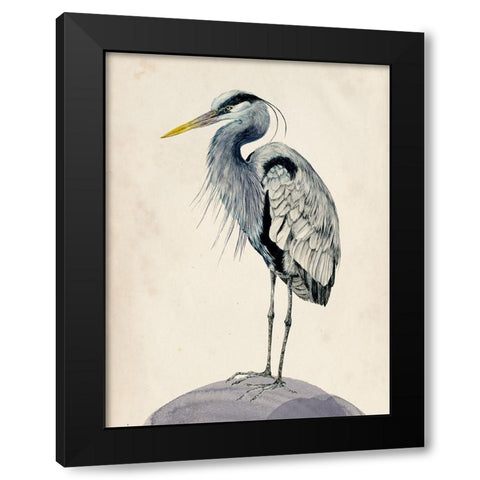 Blue Heron Rendering II Black Modern Wood Framed Art Print with Double Matting by Wang, Melissa