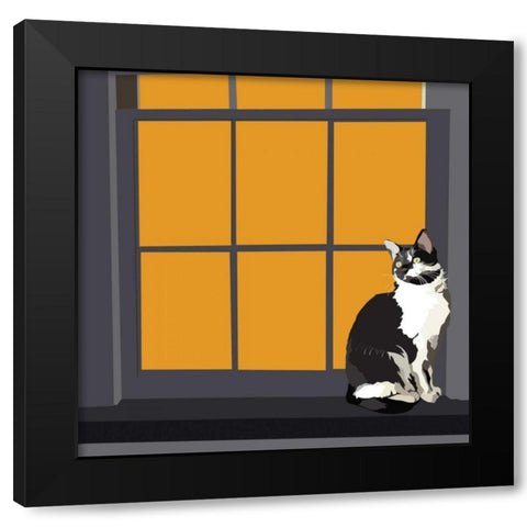 Cat on a Window Sill I Black Modern Wood Framed Art Print by Kalina, Emily