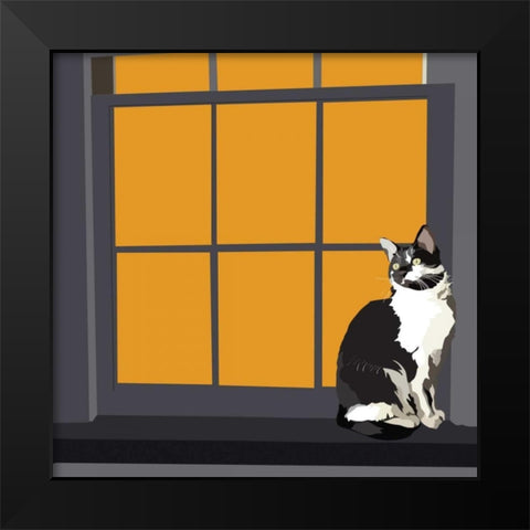 Cat on a Window Sill I Black Modern Wood Framed Art Print by Kalina, Emily