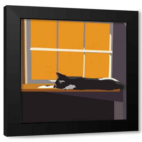 Cat on a Window Sill II Black Modern Wood Framed Art Print with Double Matting by Kalina, Emily