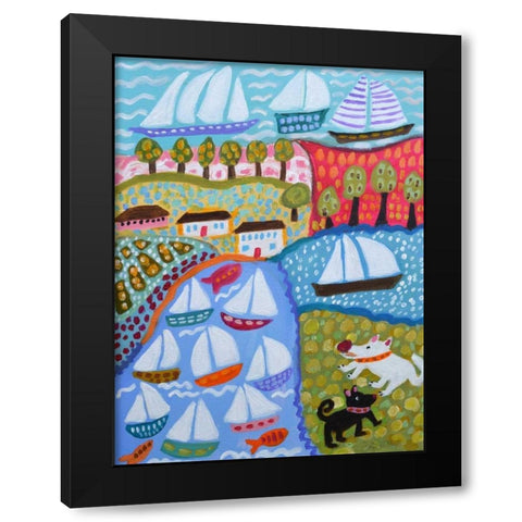Dogs and Sailboats Black Modern Wood Framed Art Print with Double Matting by Fields, Karen