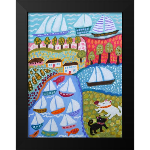 Dogs and Sailboats Black Modern Wood Framed Art Print by Fields, Karen