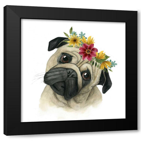 Flower Crown Pup I Black Modern Wood Framed Art Print by Popp, Grace