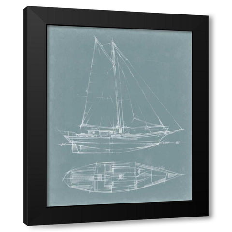 Yacht Sketches III Black Modern Wood Framed Art Print with Double Matting by Harper, Ethan