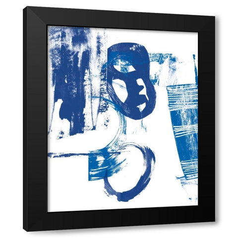 Blue Scribbles II Black Modern Wood Framed Art Print with Double Matting by Vision Studio