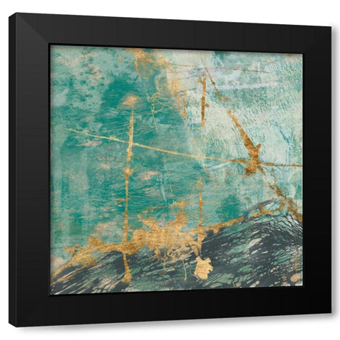 Teal Lace II Black Modern Wood Framed Art Print with Double Matting by Goldberger, Jennifer