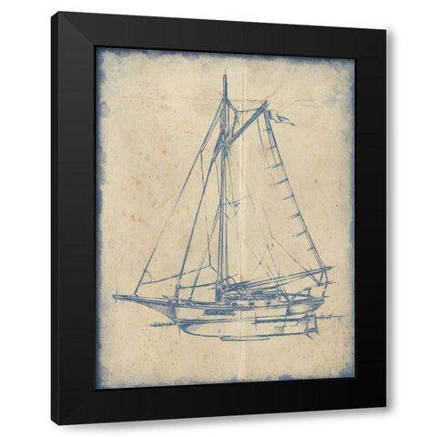 Yacht Blueprint II Black Modern Wood Framed Art Print by Harper, Ethan