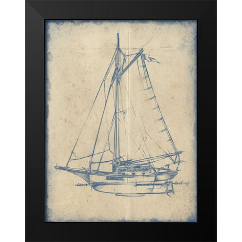 Yacht Blueprint II Black Modern Wood Framed Art Print by Harper, Ethan