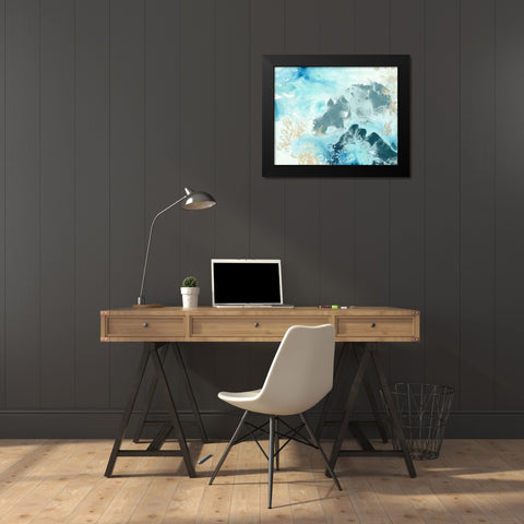 Aqua Wave Form I Black Modern Wood Framed Art Print by Vess, June Erica