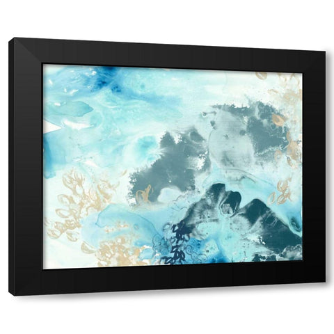Aqua Wave Form I Black Modern Wood Framed Art Print by Vess, June Erica