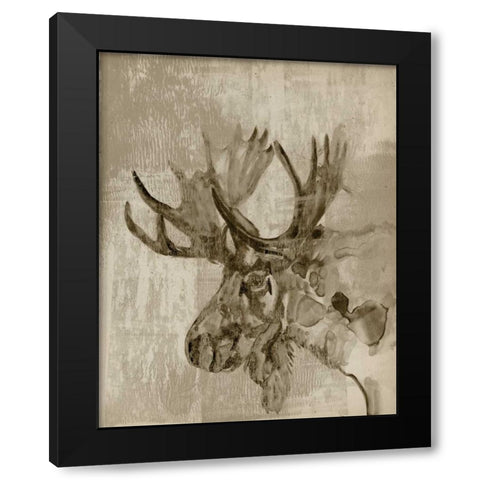 Sepia Moose Black Modern Wood Framed Art Print with Double Matting by Goldberger, Jennifer