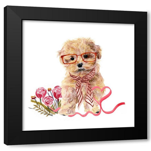 Valentine Puppy II Black Modern Wood Framed Art Print with Double Matting by Wang, Melissa