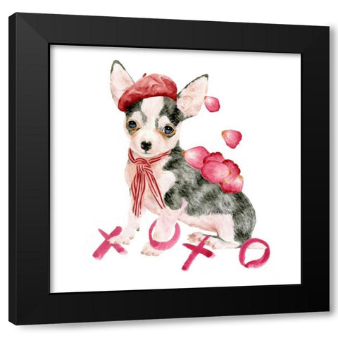 Valentine Puppy III Black Modern Wood Framed Art Print with Double Matting by Wang, Melissa