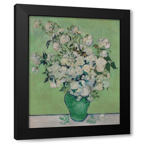 Roses Black Modern Wood Framed Art Print with Double Matting by Van Gogh, Vincent