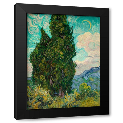 Cypresses I Black Modern Wood Framed Art Print by Van Gogh, Vincent