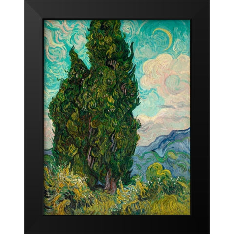 Cypresses I Black Modern Wood Framed Art Print by Van Gogh, Vincent