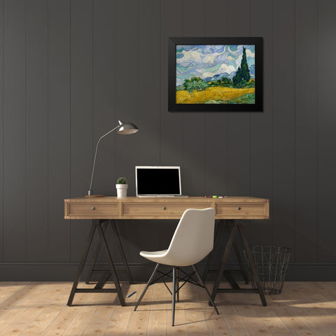 Cypresses II Black Modern Wood Framed Art Print by Van Gogh, Vincent