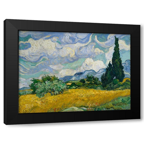 Cypresses II Black Modern Wood Framed Art Print by Van Gogh, Vincent