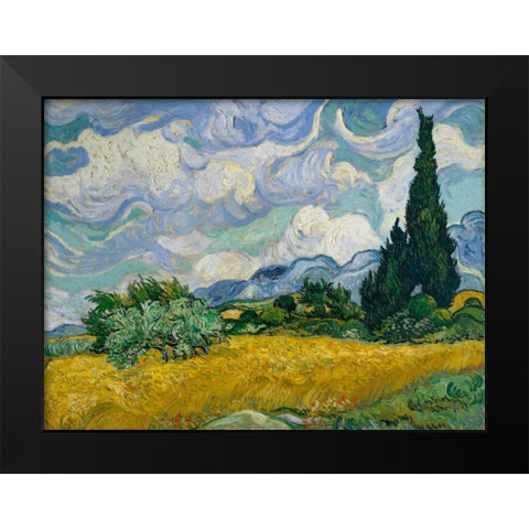 Cypresses II Black Modern Wood Framed Art Print by Van Gogh, Vincent