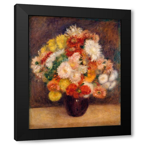 Bouquet of Chrysanthemums Black Modern Wood Framed Art Print by Renoir, Pierre-Auguste
