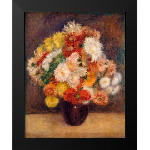 Bouquet of Chrysanthemums Black Modern Wood Framed Art Print by Renoir, Pierre-Auguste