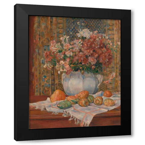 Still Life with Flowers and Prickly Pears Black Modern Wood Framed Art Print by Renoir, Pierre-Auguste