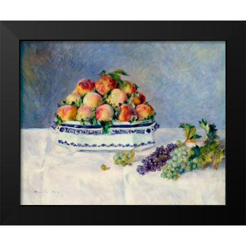 Still Life with Peaches and Grapes Black Modern Wood Framed Art Print by Renoir, Pierre-Auguste
