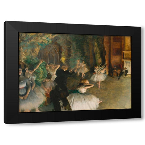 The Rehearsal of the Ballet Onstage Black Modern Wood Framed Art Print by Degas, Edgar