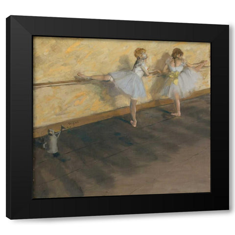 Dancers Practicing at the Barre Black Modern Wood Framed Art Print with Double Matting by Degas, Edgar