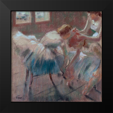 Three Dancers Preparing for Class Black Modern Wood Framed Art Print by Degas, Edgar