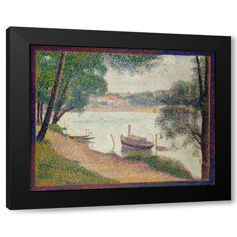Gray Weather, Grande Jatte Black Modern Wood Framed Art Print with Double Matting by Seurat, Georges
