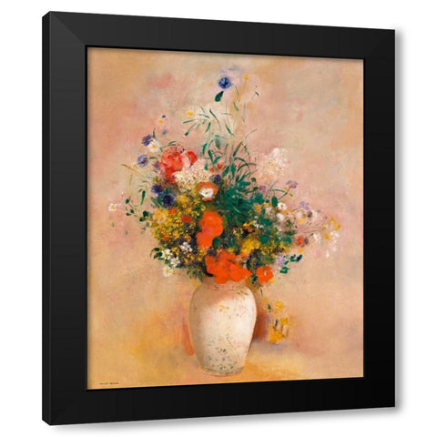 Vase of Flowers (Pink Background) Black Modern Wood Framed Art Print with Double Matting by Redon, Odilon