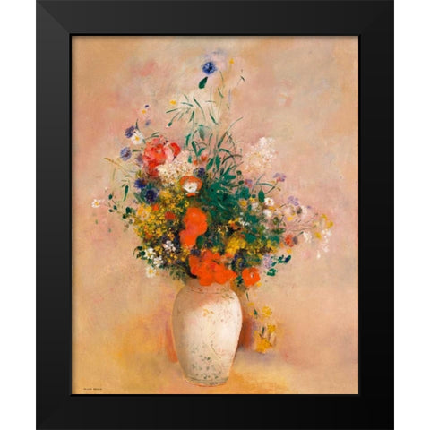 Vase of Flowers (Pink Background) Black Modern Wood Framed Art Print by Redon, Odilon