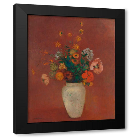 Bouquet in a Chinese Vase Black Modern Wood Framed Art Print with Double Matting by Redon, Odilon