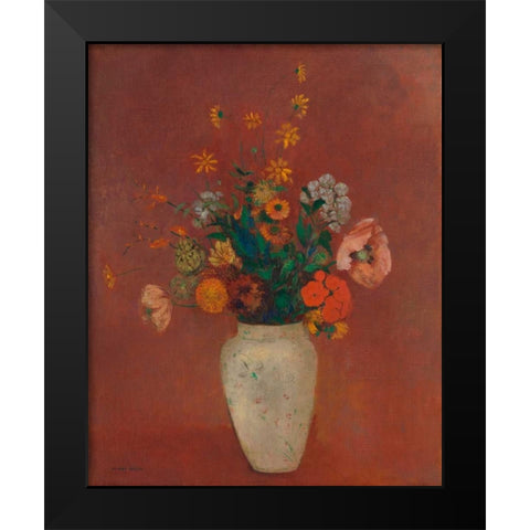 Bouquet in a Chinese Vase Black Modern Wood Framed Art Print by Redon, Odilon