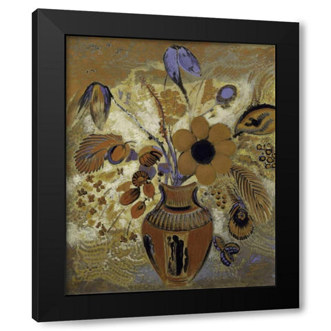 Etruscan Vase with Flowers Black Modern Wood Framed Art Print with Double Matting by Redon, Odilon