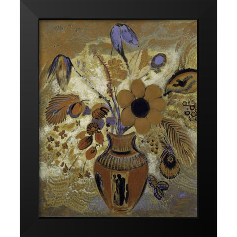 Etruscan Vase with Flowers Black Modern Wood Framed Art Print by Redon, Odilon