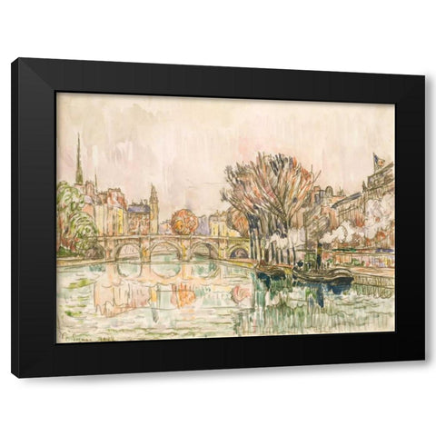 The Pont Neuf, Paris Black Modern Wood Framed Art Print by Signac, Paul