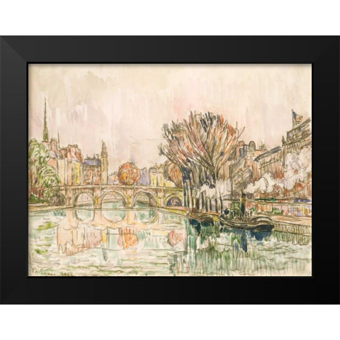 The Pont Neuf, Paris Black Modern Wood Framed Art Print by Signac, Paul