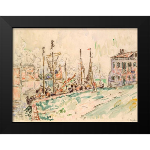 Venice Black Modern Wood Framed Art Print by Signac, Paul