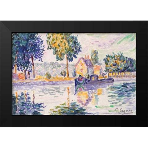 View of the Seine, Samois Black Modern Wood Framed Art Print by Signac, Paul