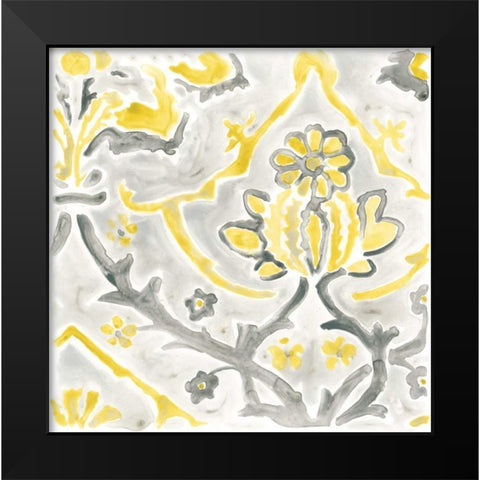 Citron Damask Tile I Black Modern Wood Framed Art Print by Vess, June Erica