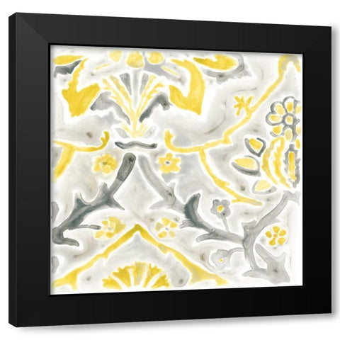 Citron Damask Tile II Black Modern Wood Framed Art Print by Vess, June Erica
