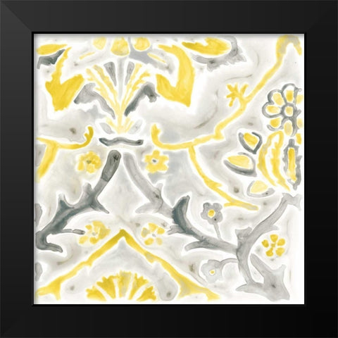 Citron Damask Tile II Black Modern Wood Framed Art Print by Vess, June Erica