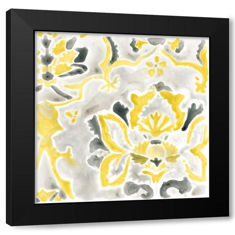 Citron Damask Tile III Black Modern Wood Framed Art Print by Vess, June Erica