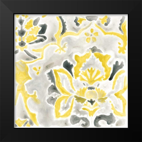 Citron Damask Tile III Black Modern Wood Framed Art Print by Vess, June Erica